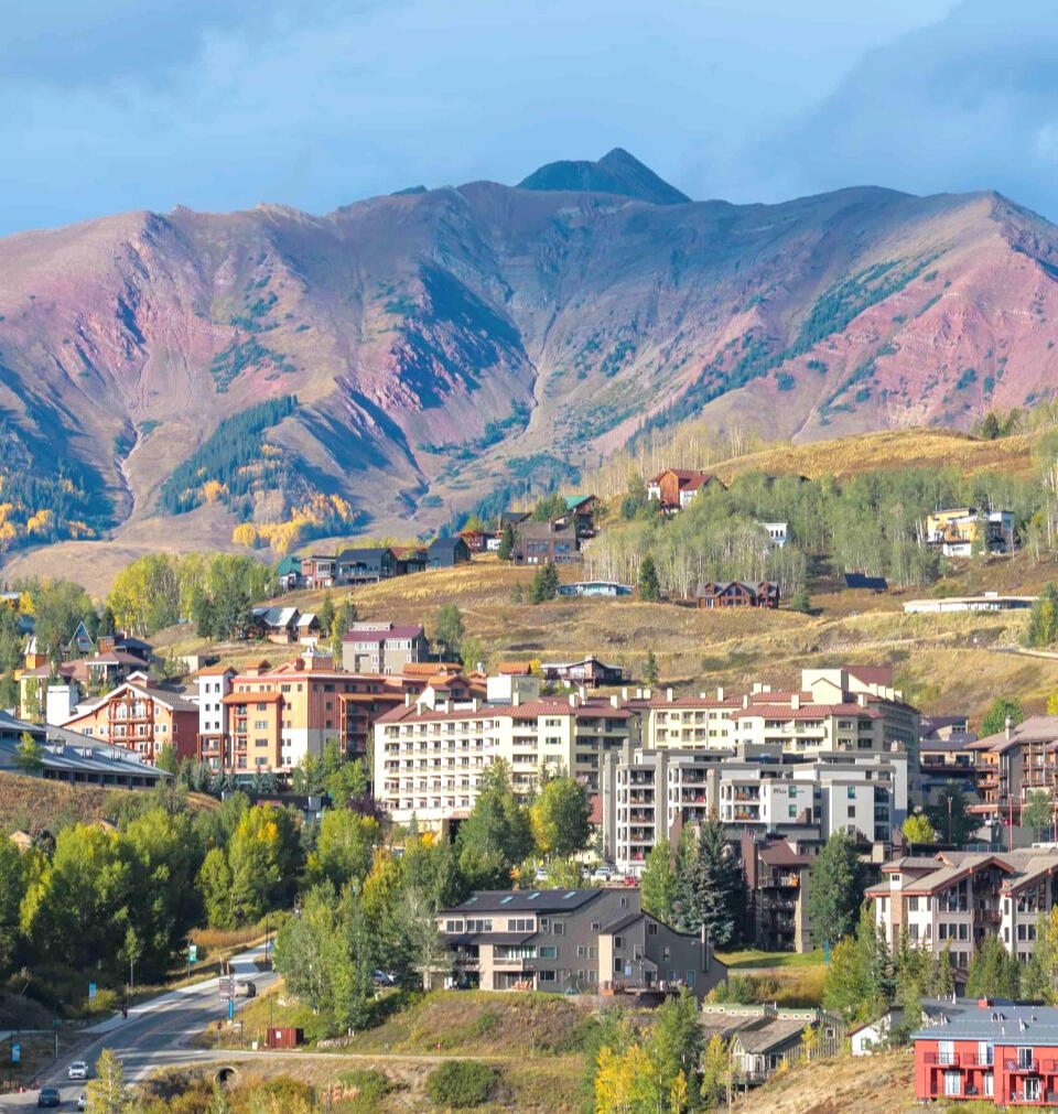 Mt. Crested Butte Base Area Aerial view of False Summit CB and the Mt. Crested Butte base area condos